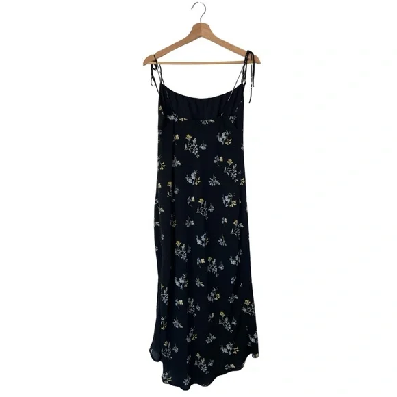 Abercrombie & Fitch Black Floral Midi Slit Dress, Spaghetti Straps - Size Medium - Picture 4 of 12